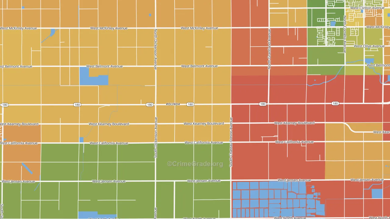 Rolinda, CA Map of Robbery Rates