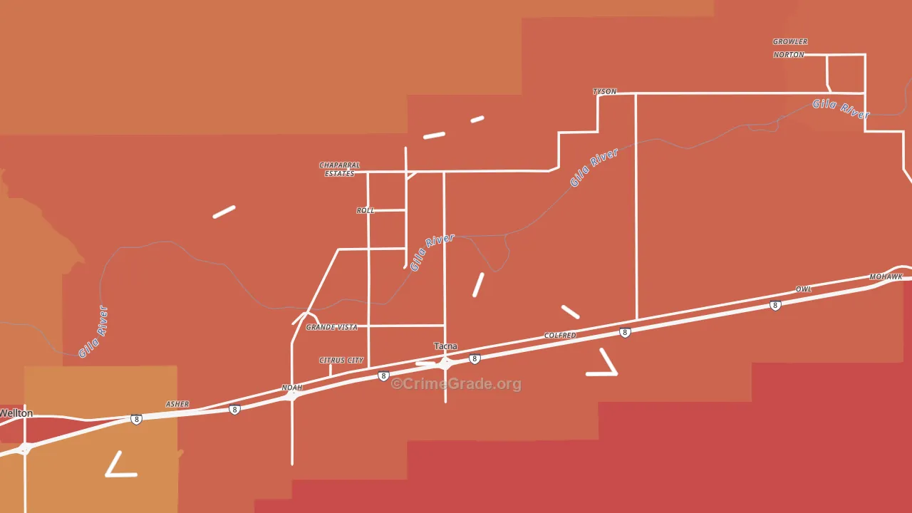 Roll, AZ Map of Robbery Rates