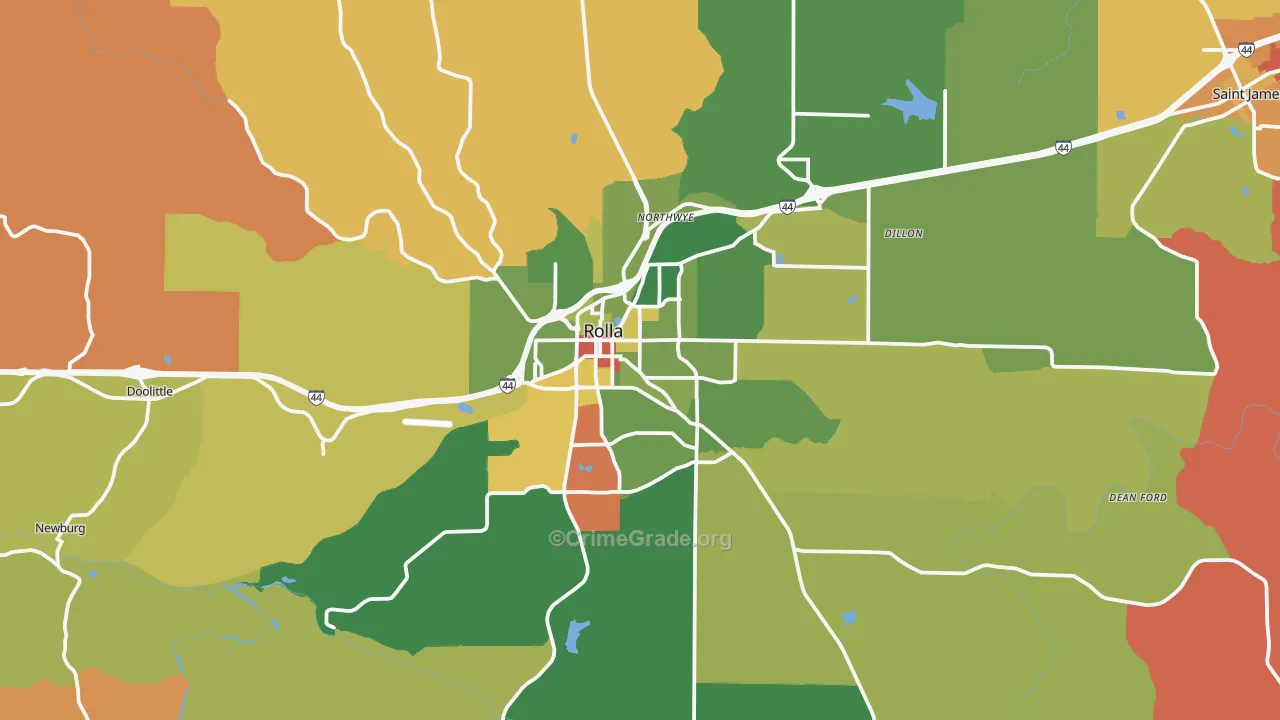Rolla, MO Map of Robbery Rates