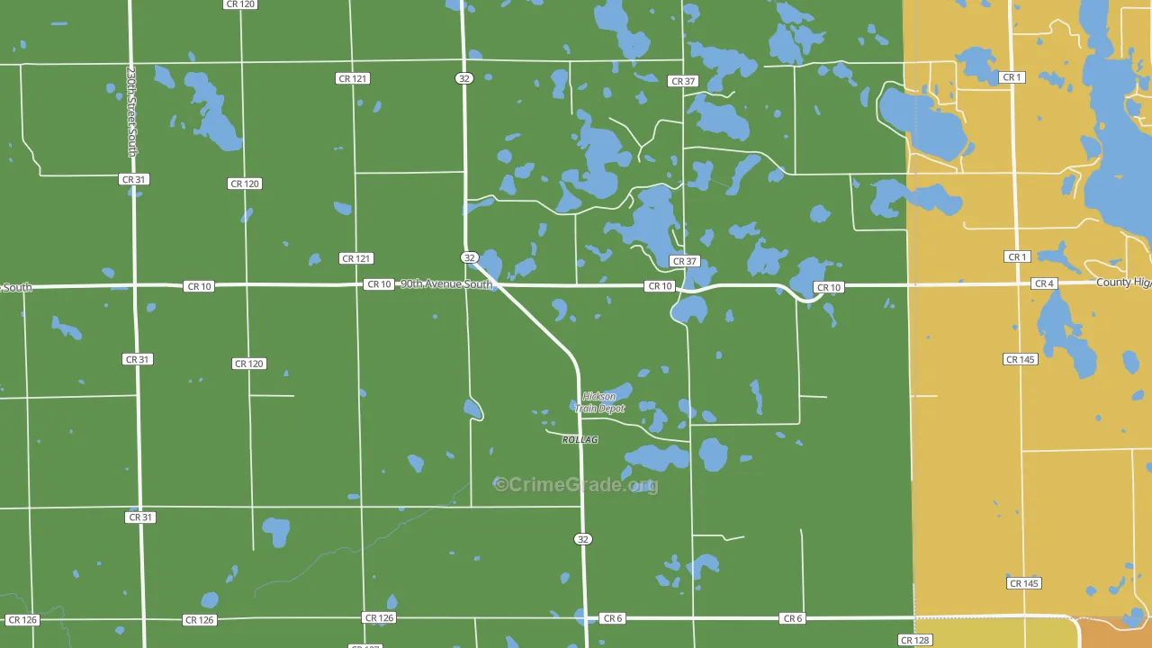 Rollag, MN Map of Robbery Rates