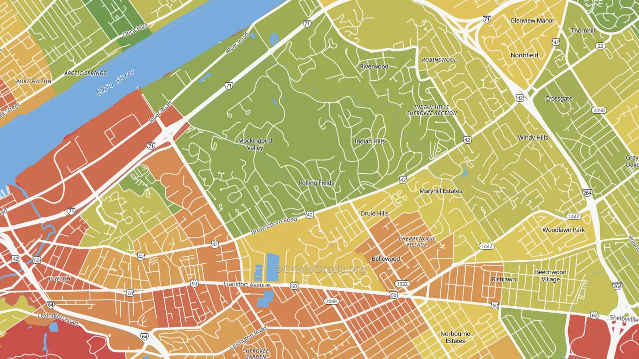 Rolling Fields, KY Map of Robbery Rates