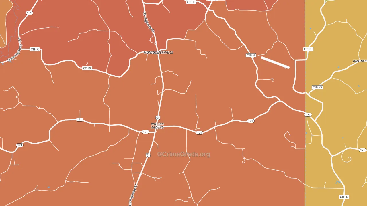 Rolling Ground, WI Map of Robbery Rates