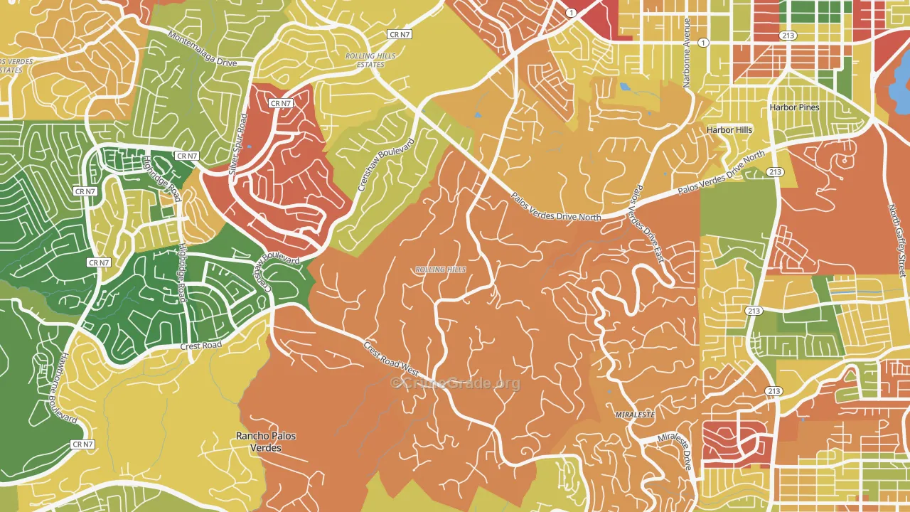 Rolling Hills, CA Map of Robbery Rates