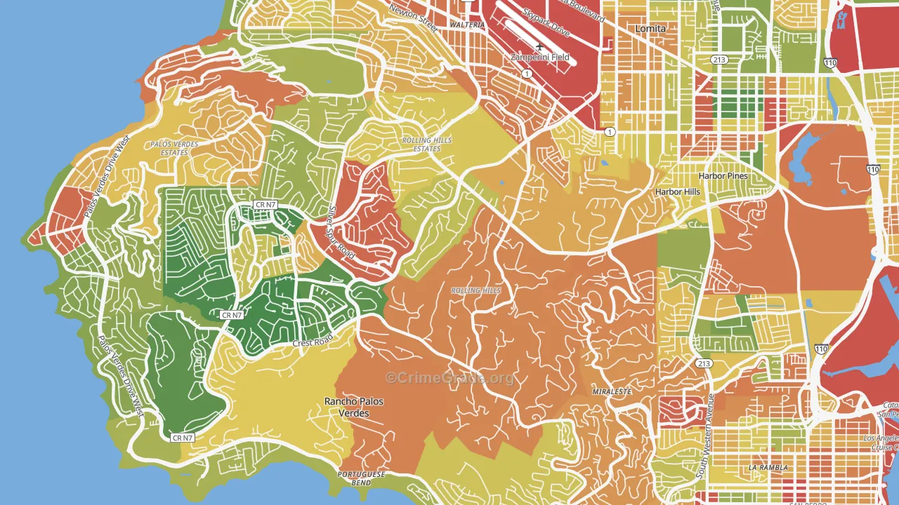 Rolling Hills Estates, CA Map of Robbery Rates