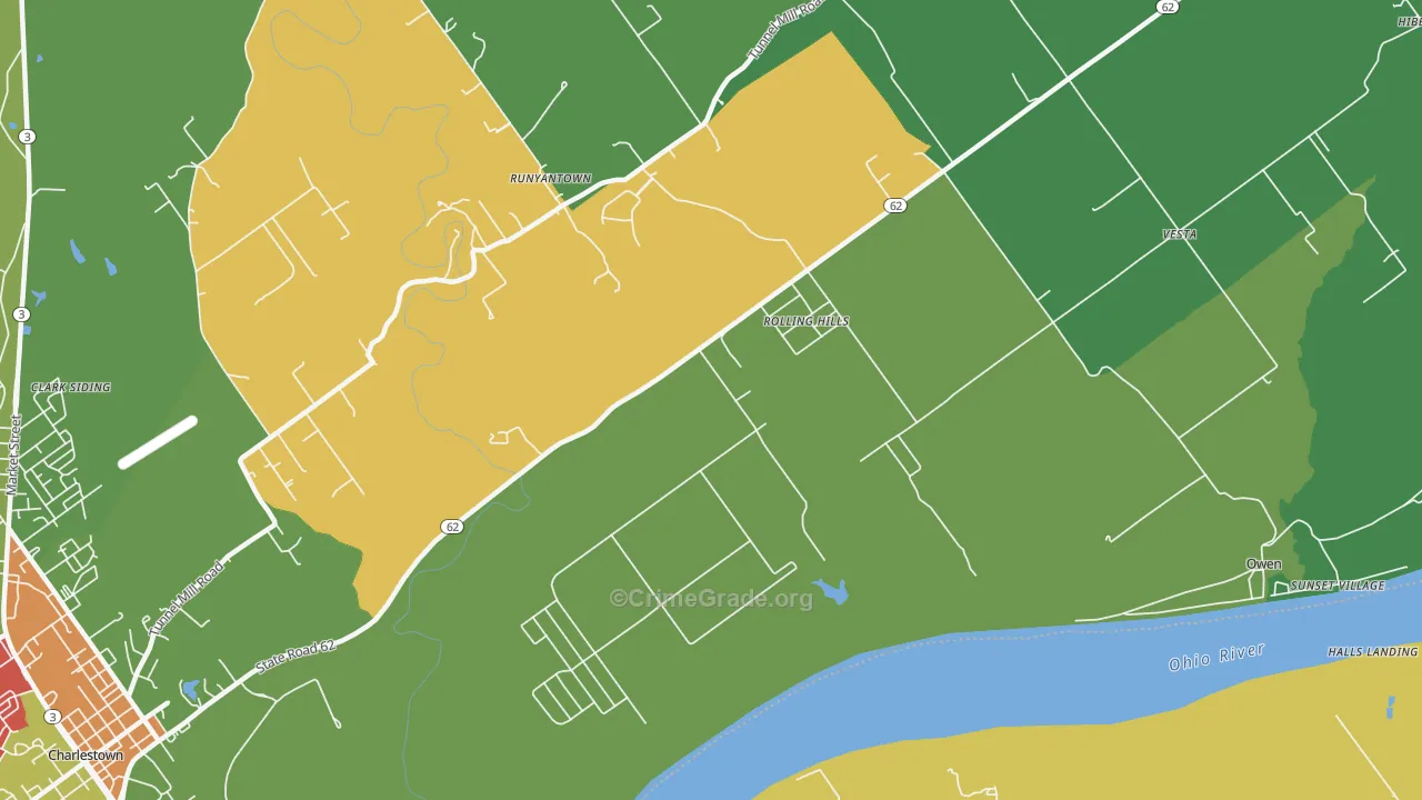 Rolling Hills, IN Map of Robbery Rates