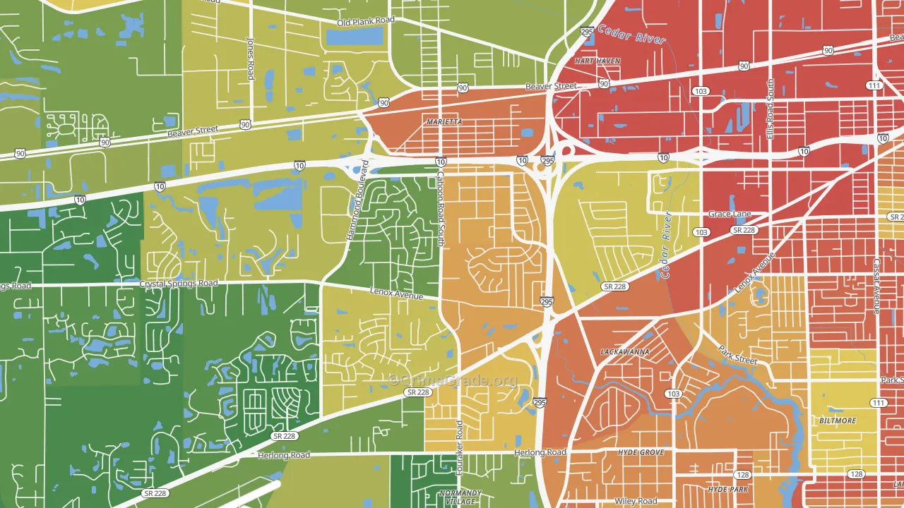 Rolling Hills, Jacksonville, FL Map of Robbery Rates