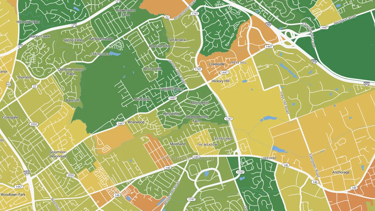 Rolling Hills, KY Map of Robbery Rates