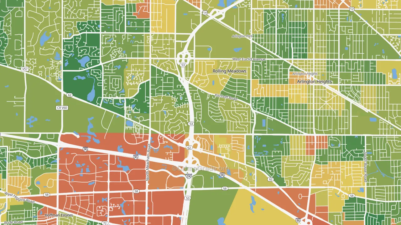 Rolling Meadows, IL Map of Robbery Rates