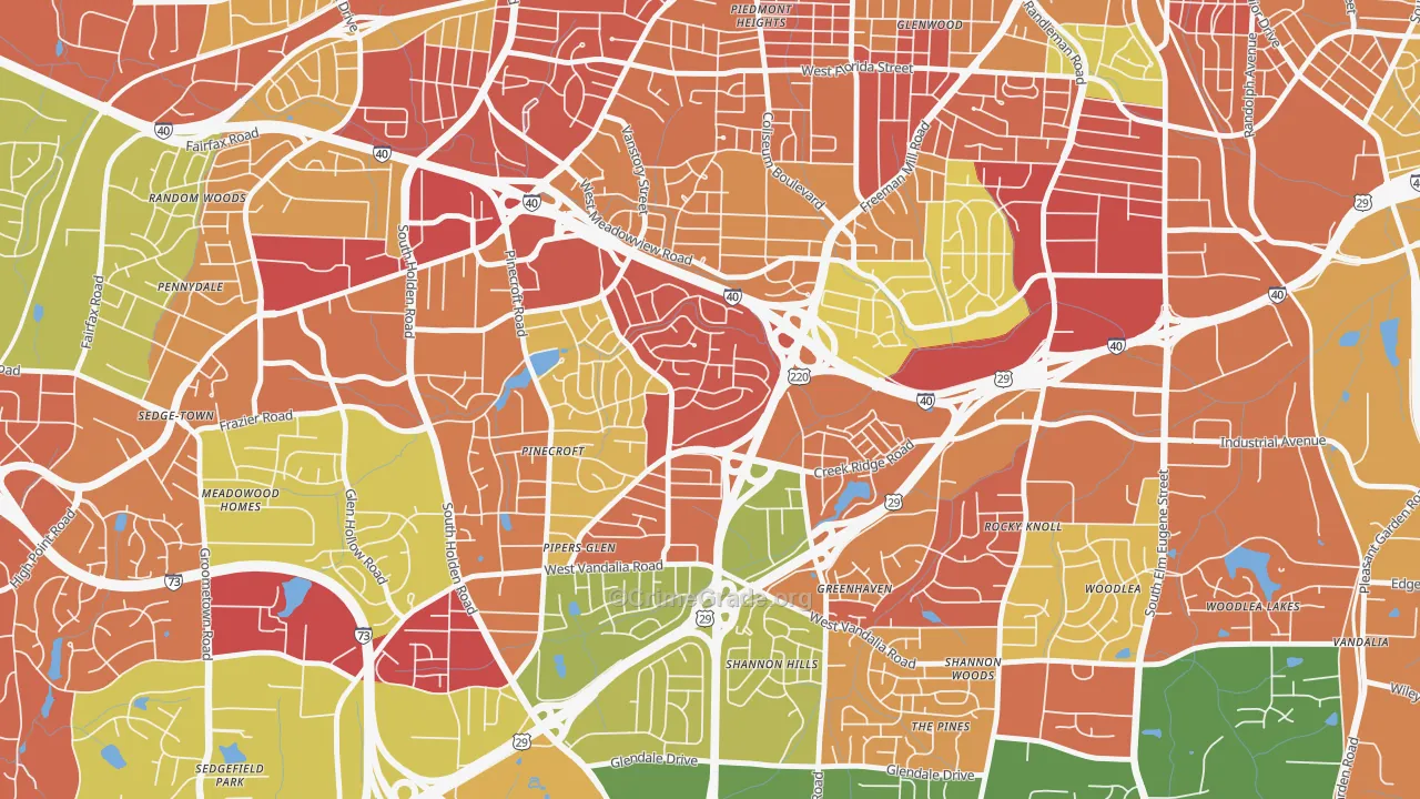Rolling Roads, Greensboro, NC Map of Robbery Rates