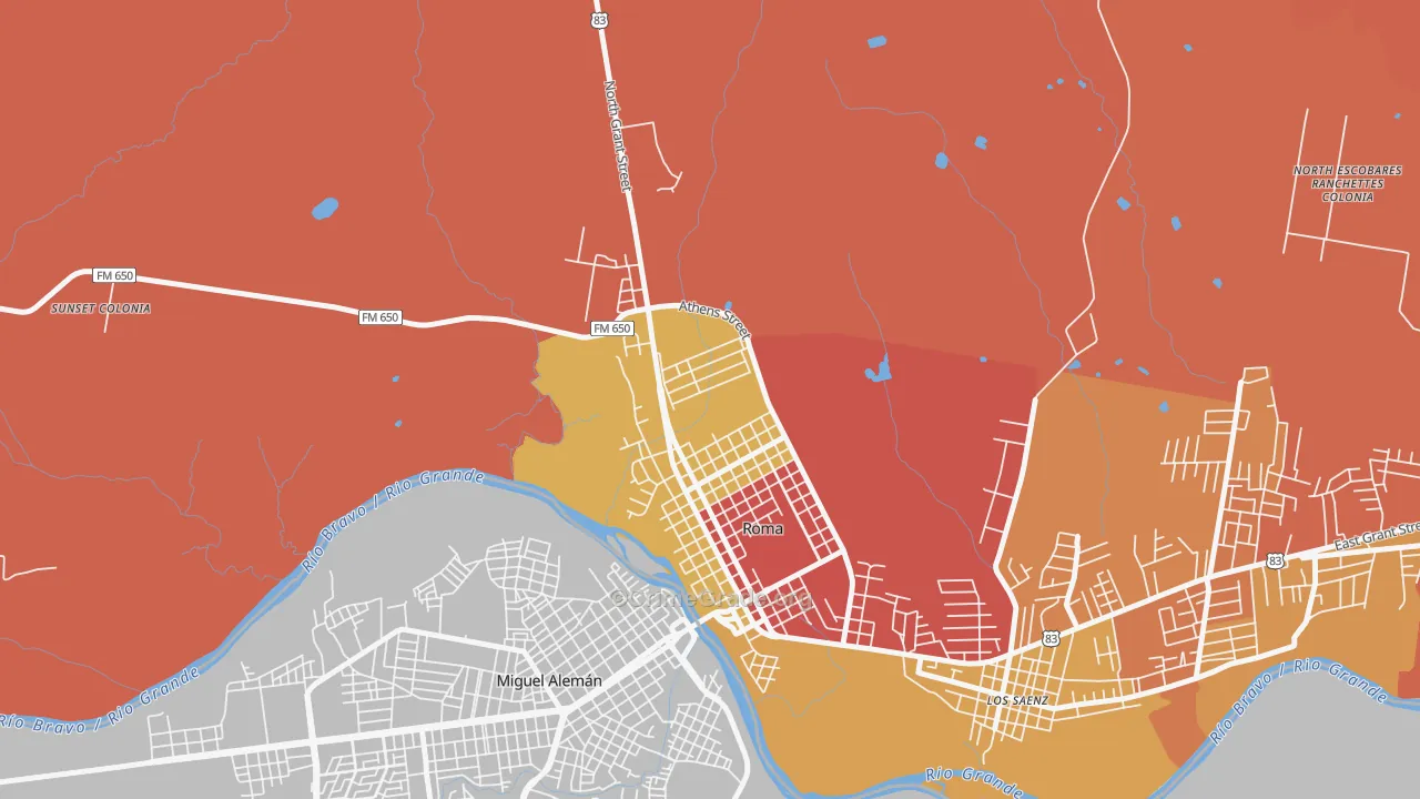 Roma Creek, TX Map of Robbery Rates