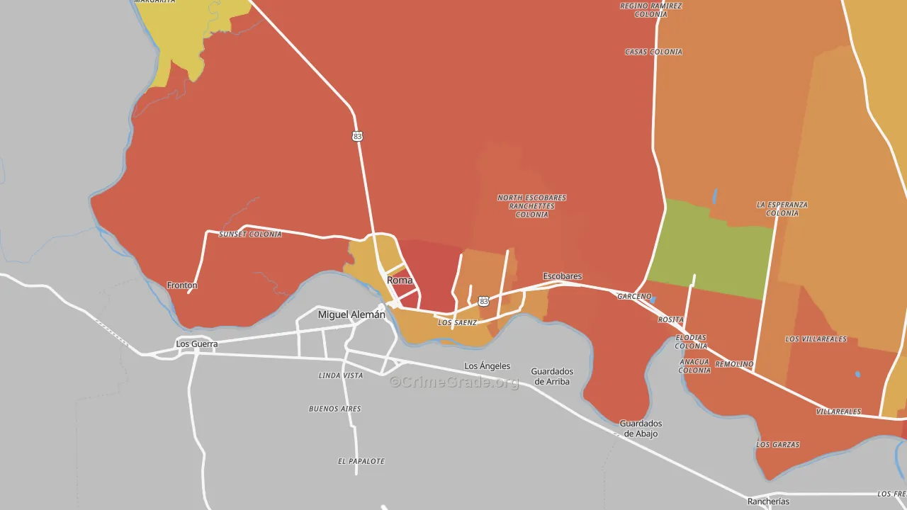 Roma, TX Map of Robbery Rates
