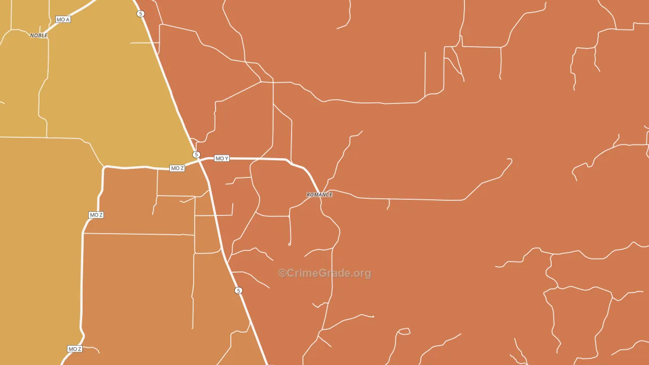 Romance, MO Map of Robbery Rates