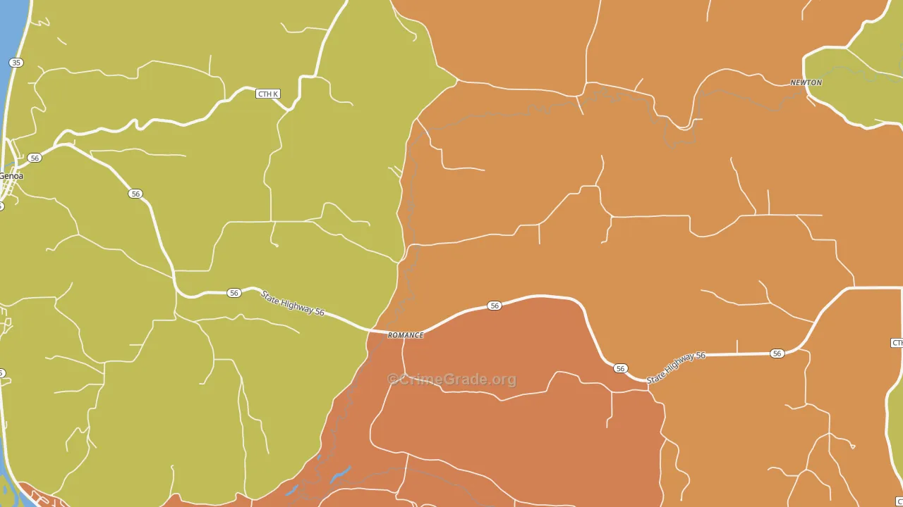 Romance, WI Map of Robbery Rates