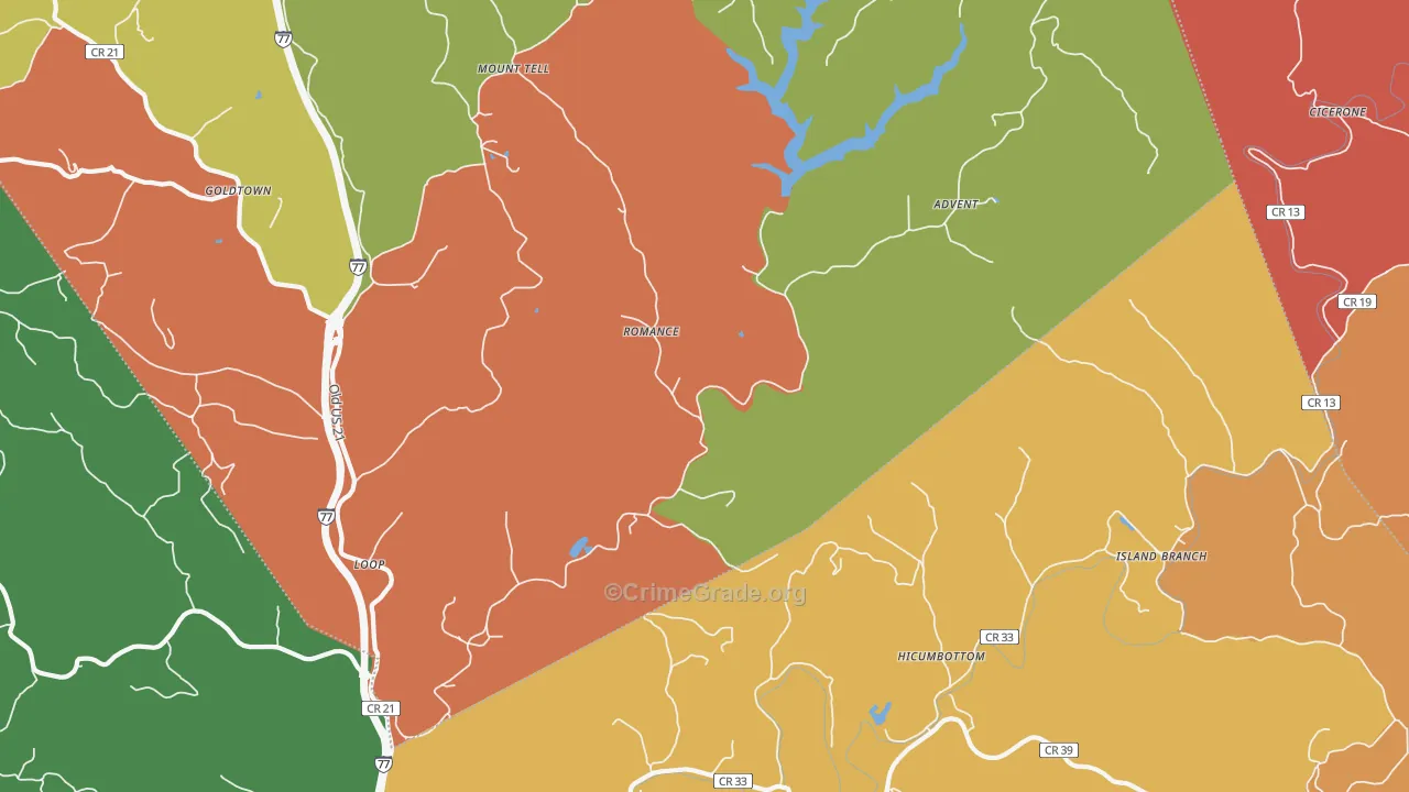 Romance, WV Map of Robbery Rates