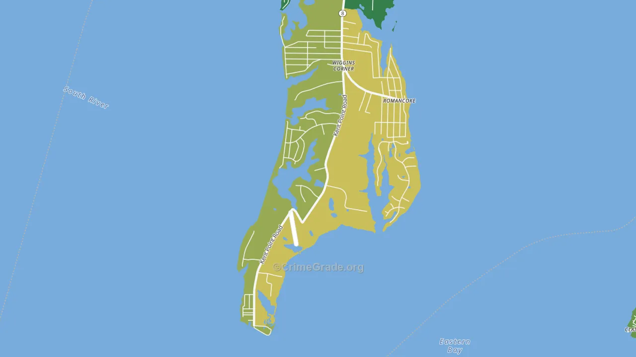 Romancoke on the Bay, MD Map of Robbery Rates
