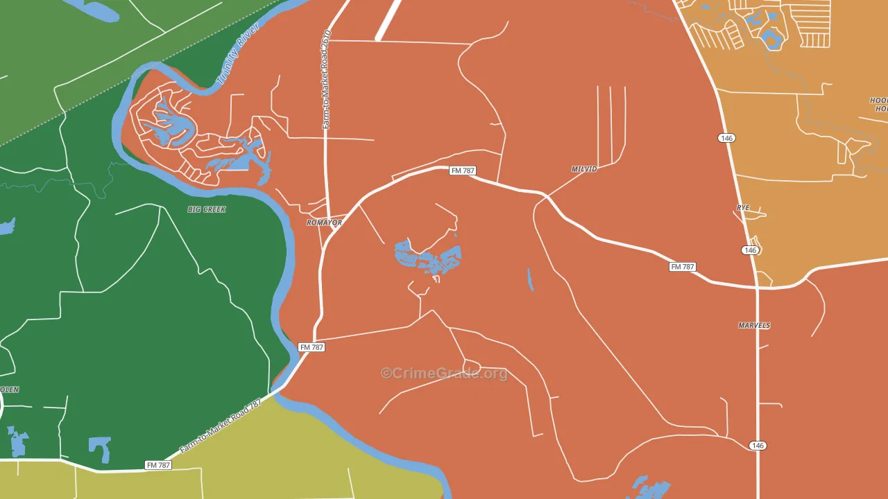 Romayor, TX Map of Robbery Rates