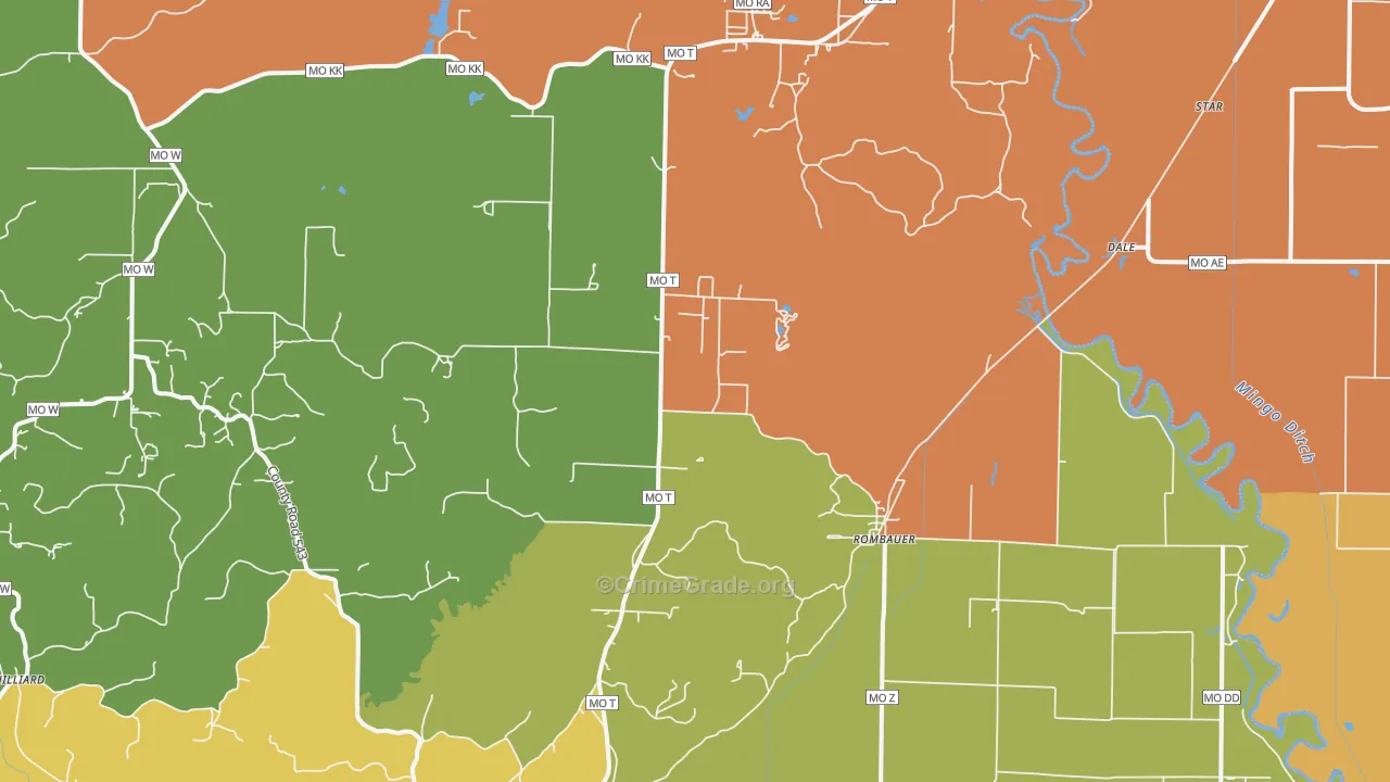 Rombauer, MO Map of Robbery Rates