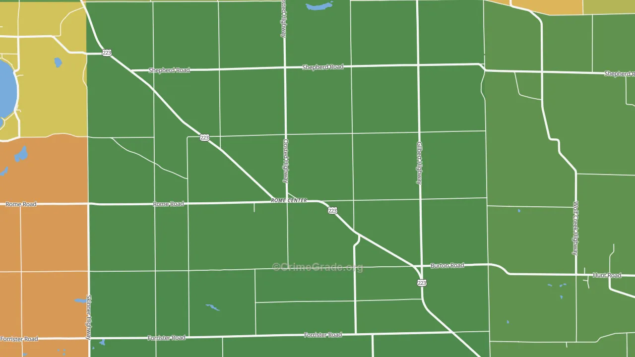 Rome Center, MI Map of Robbery Rates