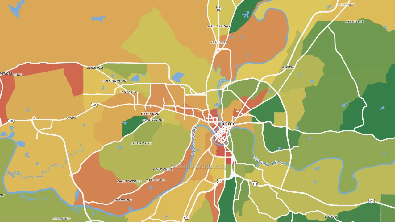 Rome, GA Map of Robbery Rates