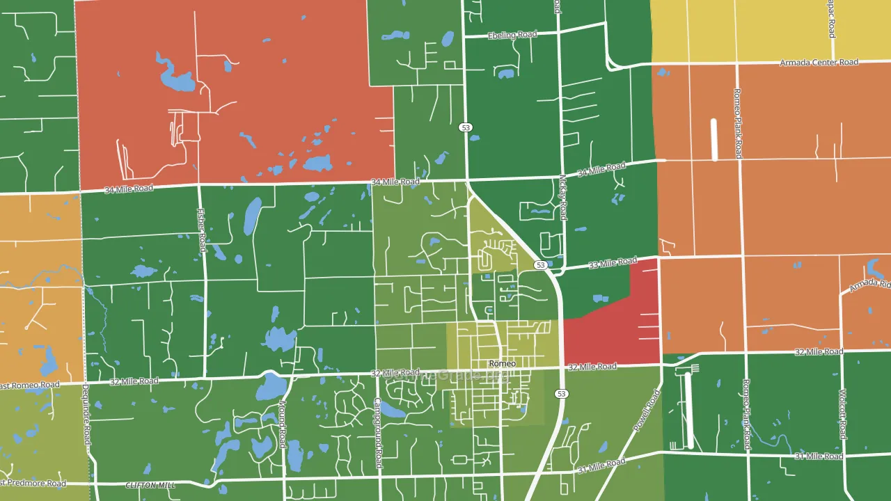 Romeo, MI Map of Robbery Rates