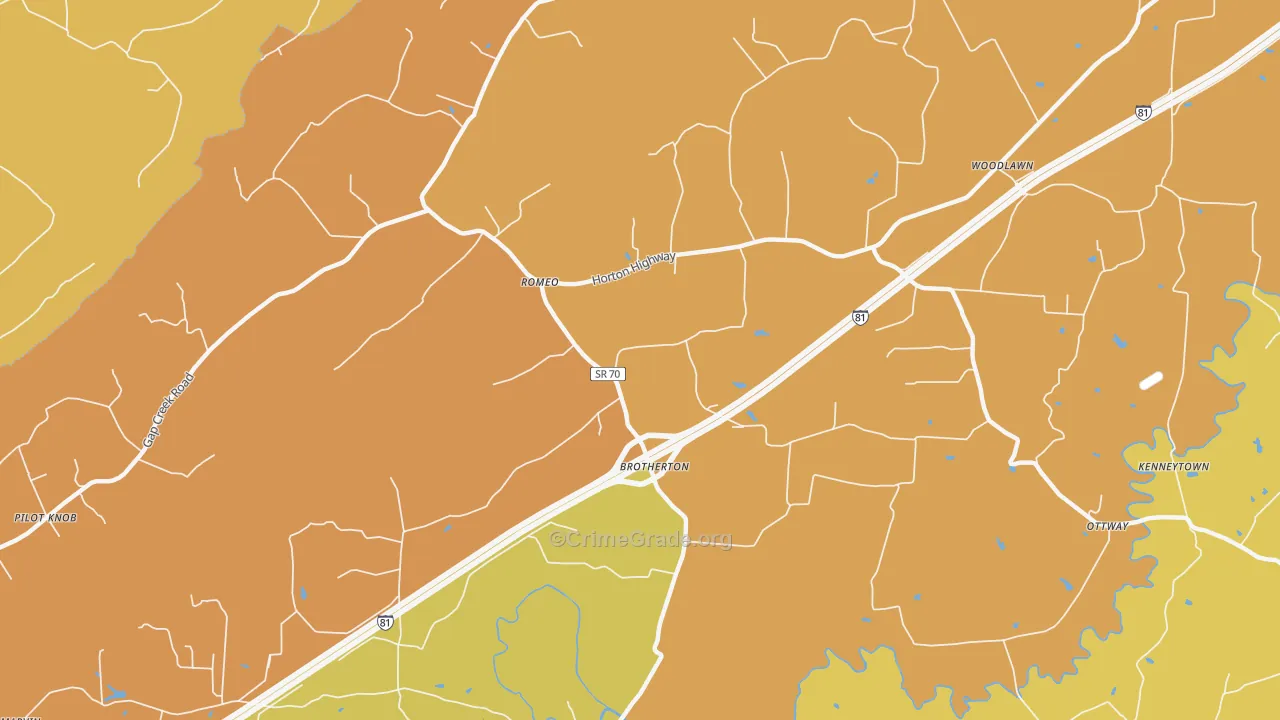 Romeo, TN Map of Robbery Rates