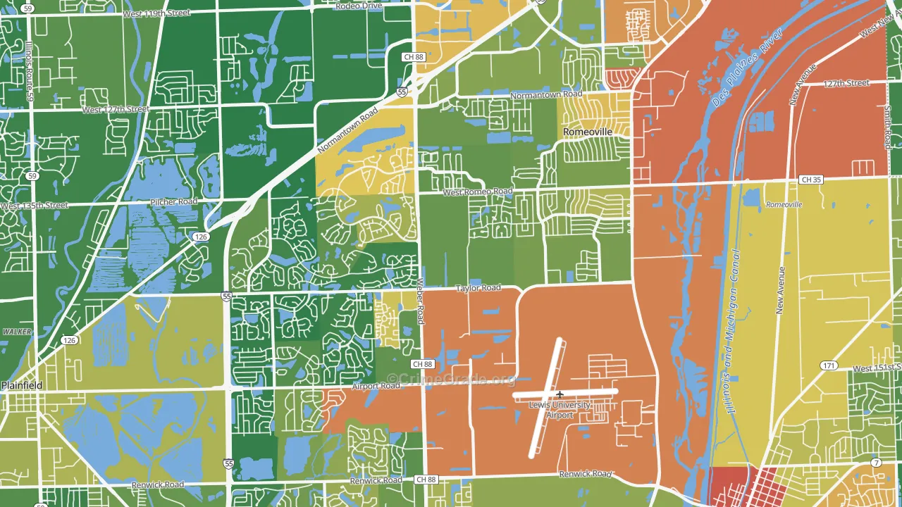 Romeoville, IL Map of Robbery Rates
