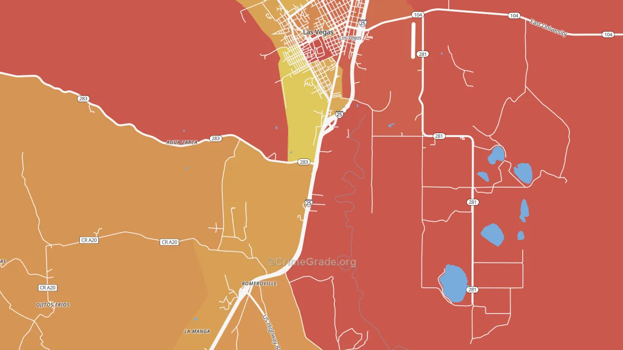 Romeroville, NM Map of Robbery Rates