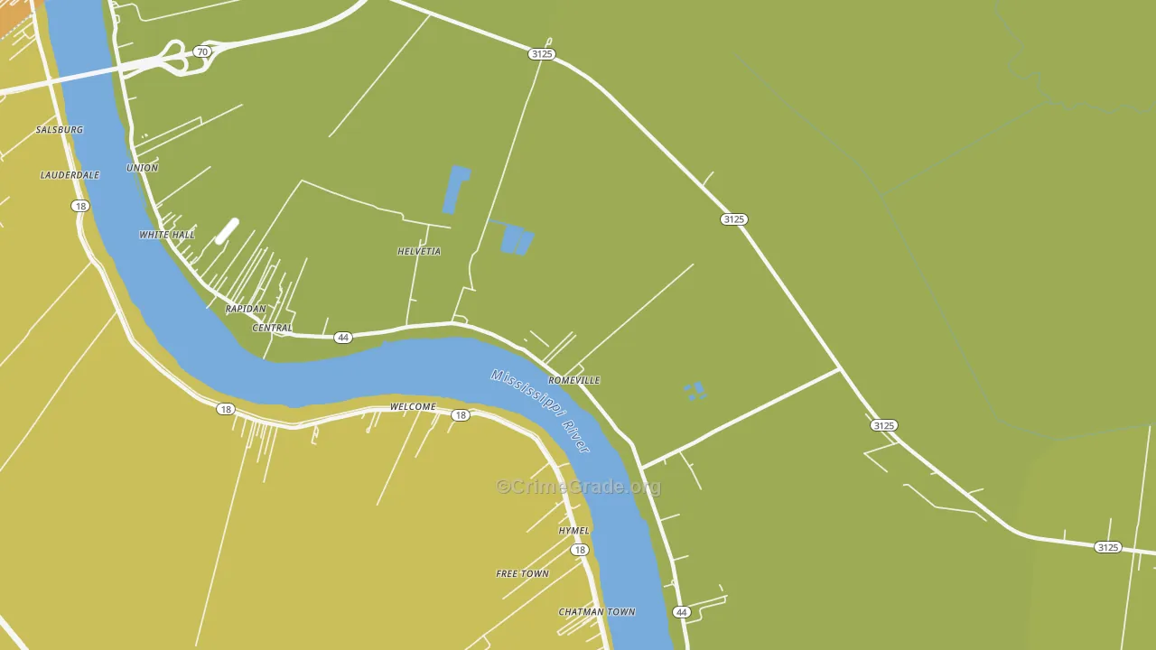 Romeville, LA Map of Robbery Rates