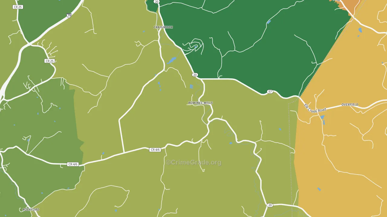 Romines Mills, WV Map of Robbery Rates