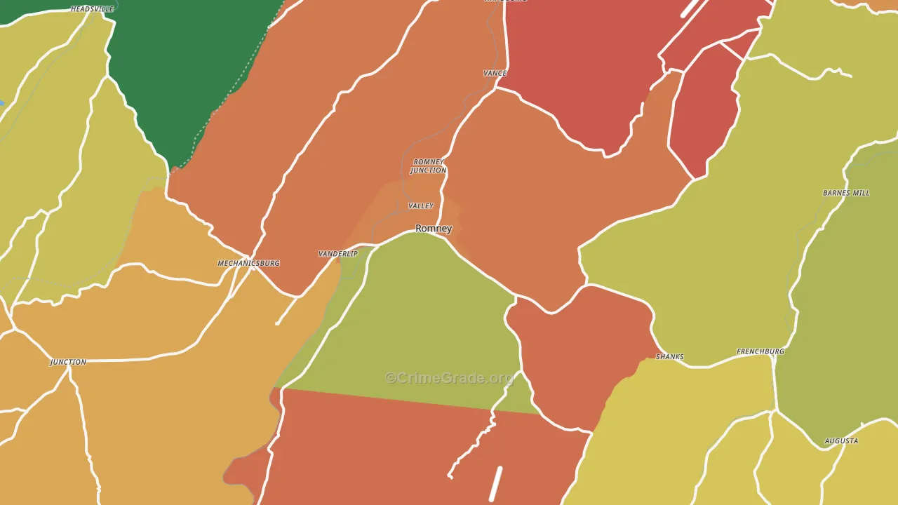 Romney, WV Map of Robbery Rates