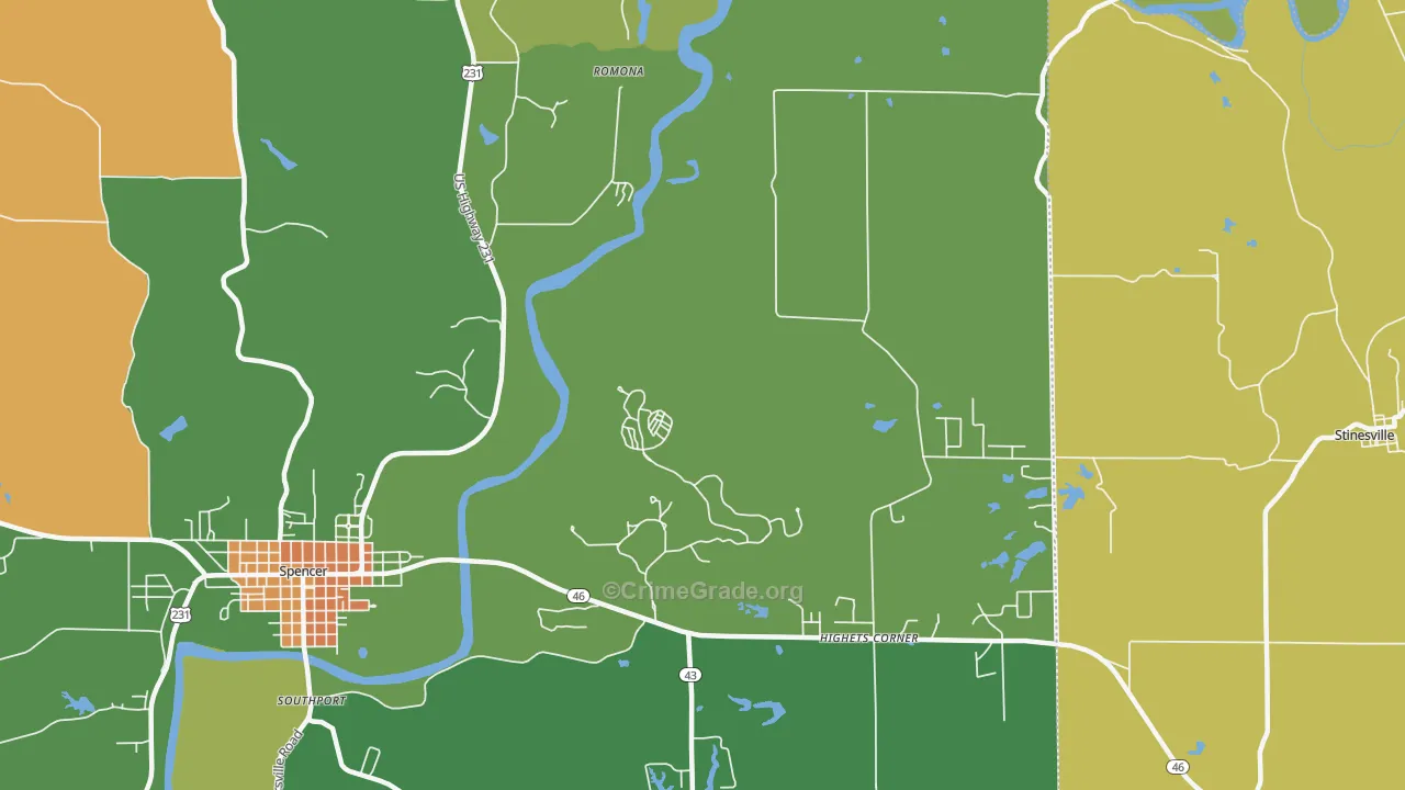 Romona, IN Map of Robbery Rates