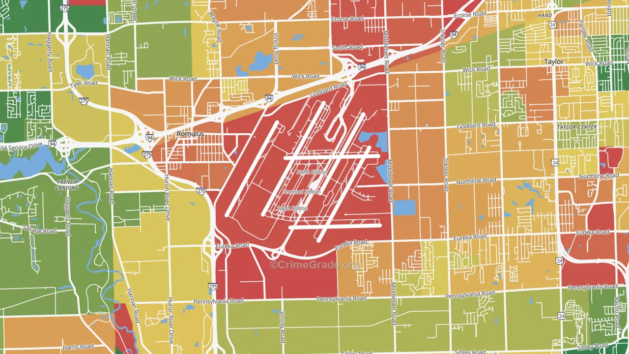 Romulus, MI Map of Robbery Rates