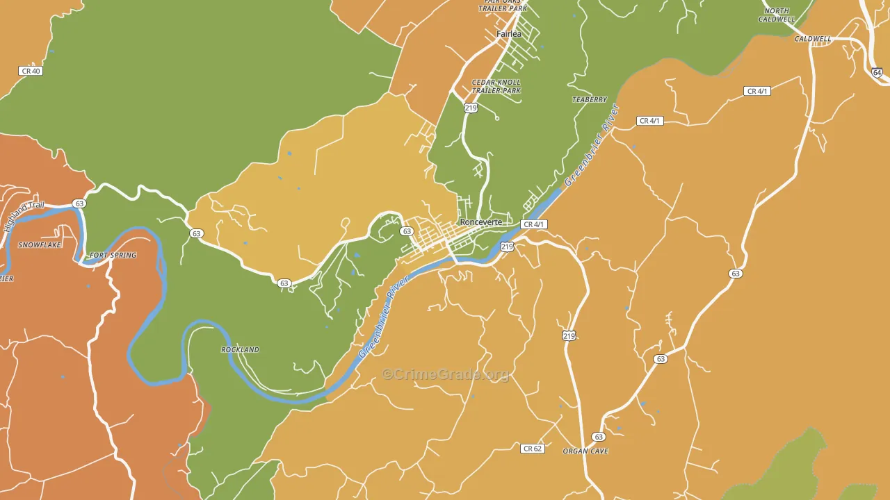 Ronceverte, WV Map of Robbery Rates