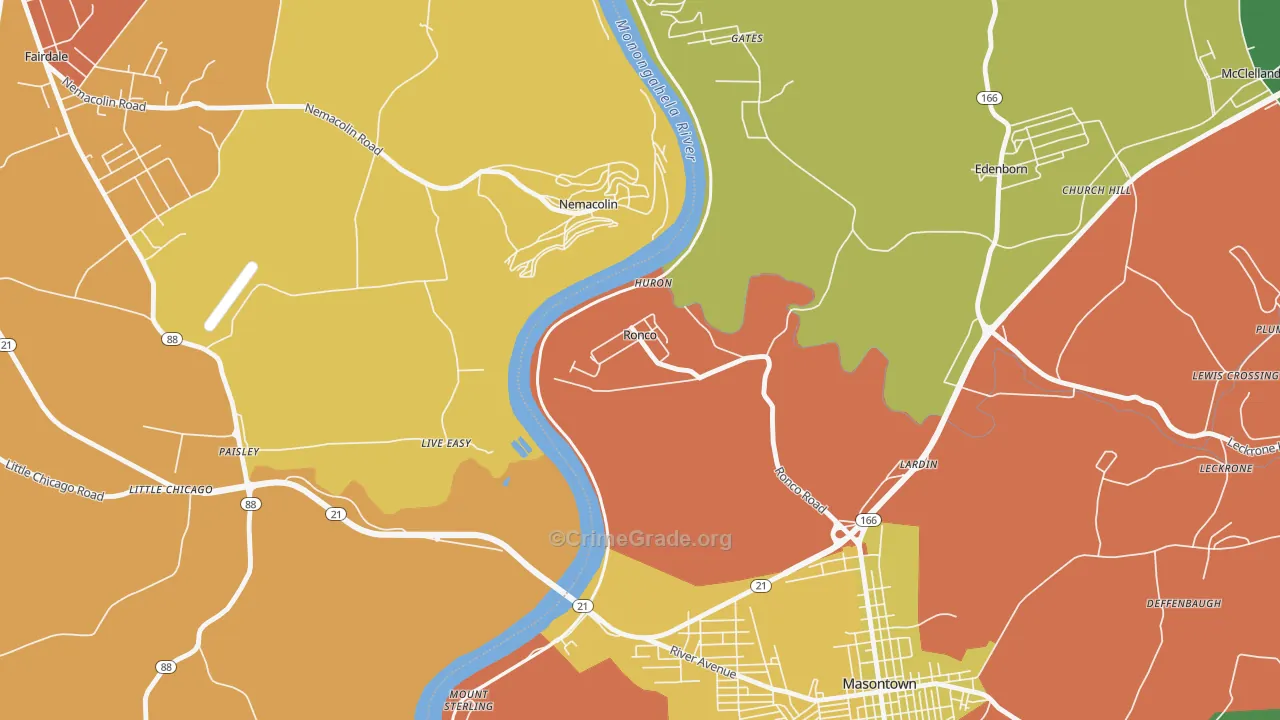 Ronco, PA Map of Robbery Rates
