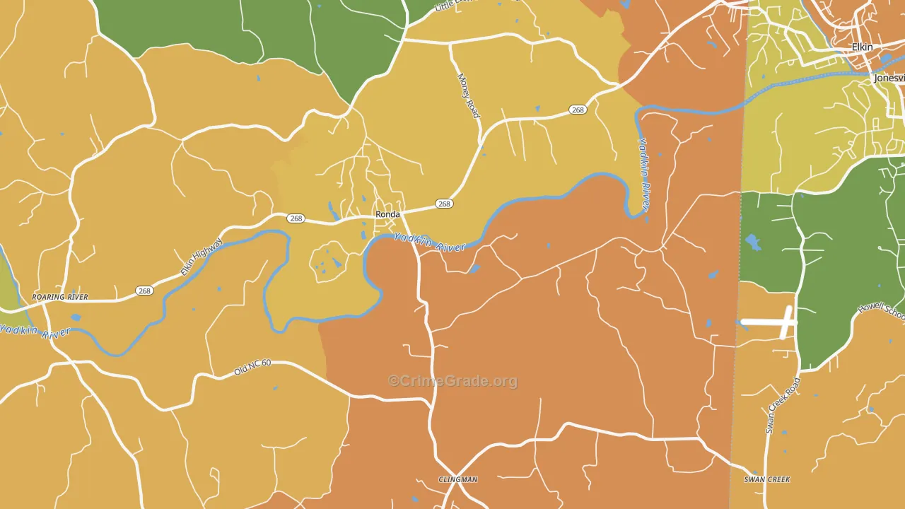 Ronda, NC Map of Robbery Rates