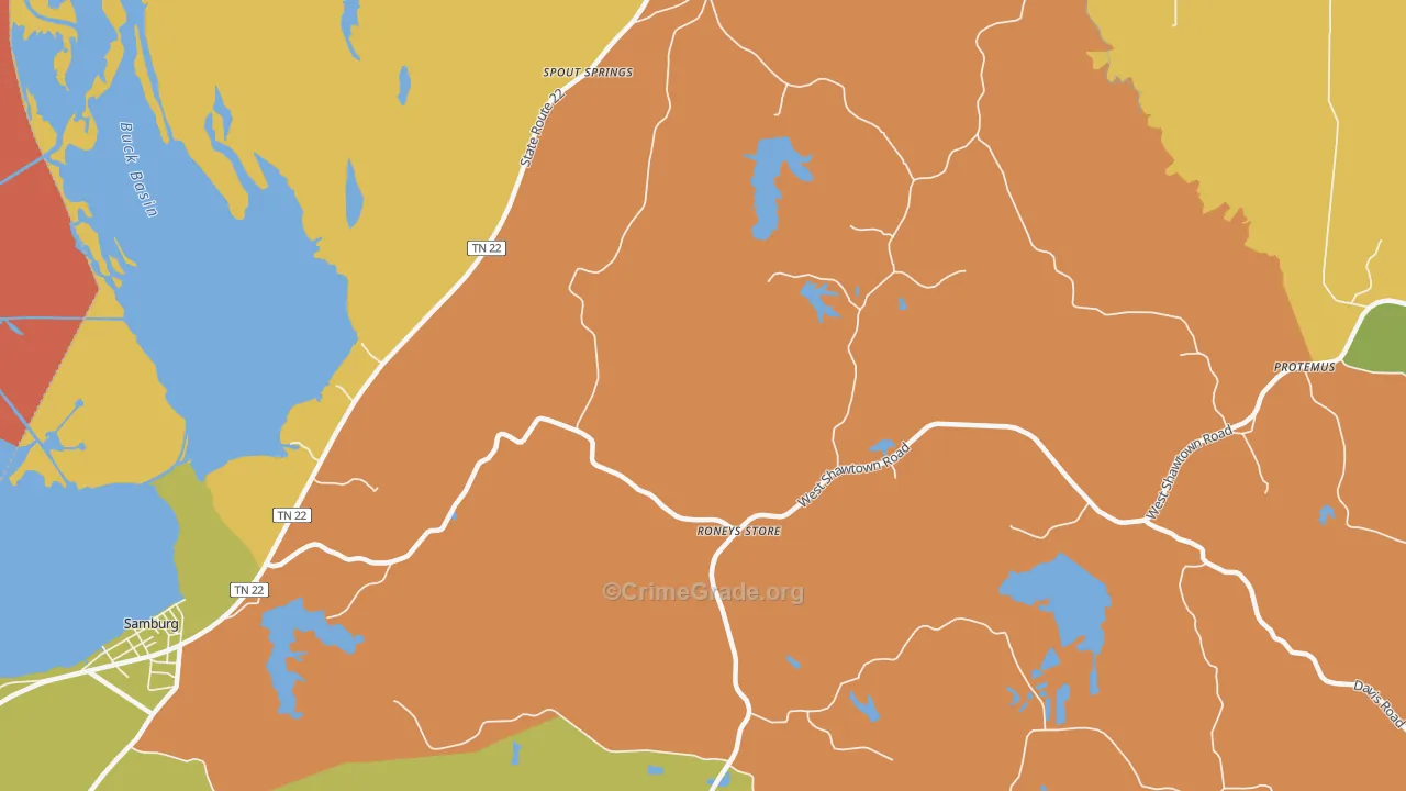 Roneys Store, TN Map of Robbery Rates