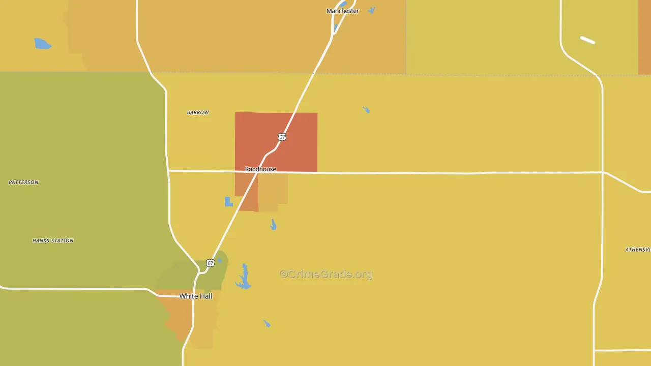 Roodhouse, IL Map of Robbery Rates