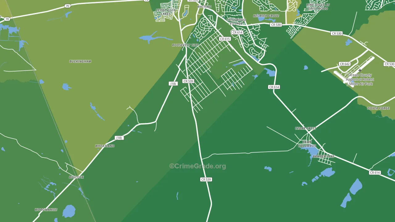 Roosevelt City, NJ Map of Robbery Rates