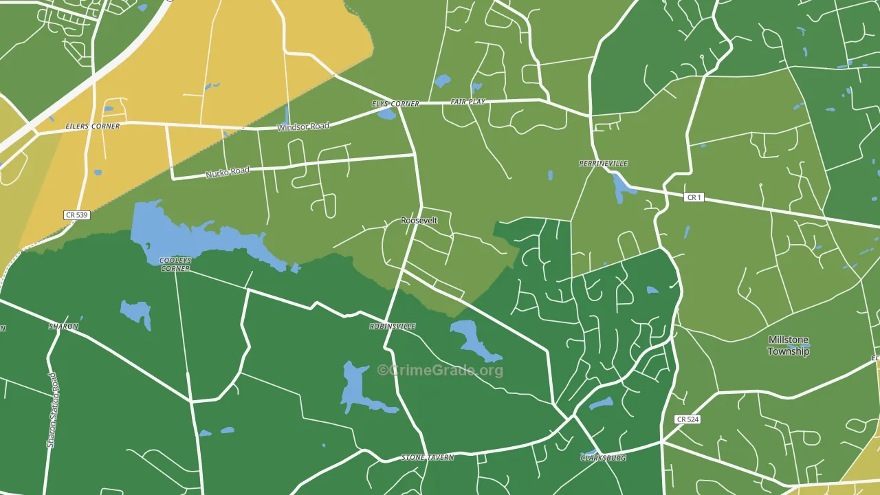 Roosevelt, NJ Map of Robbery Rates