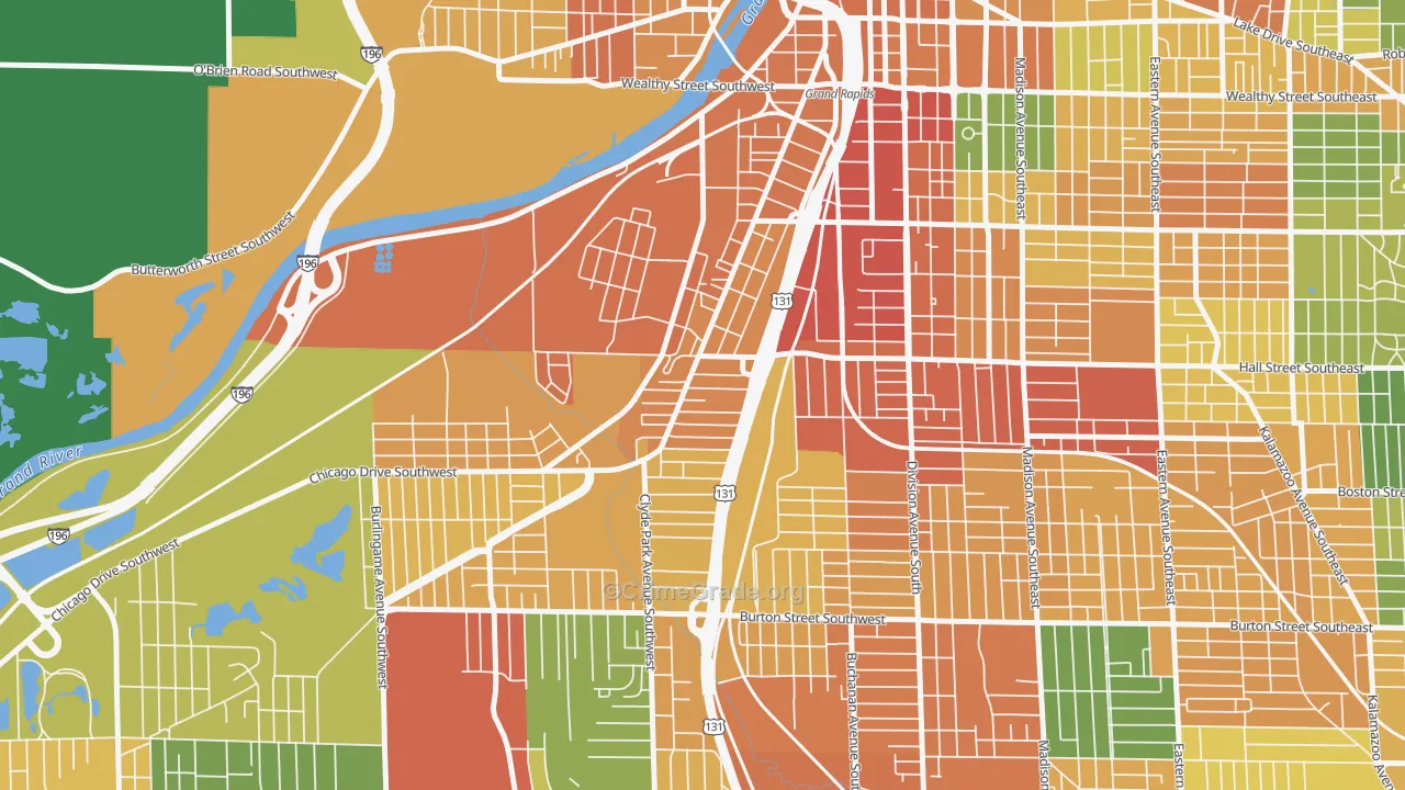 Roosevelt Park, Grand Rapids, MI Map of Robbery Rates