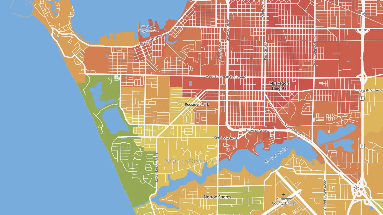Roosevelt Park, MI Map of Robbery Rates