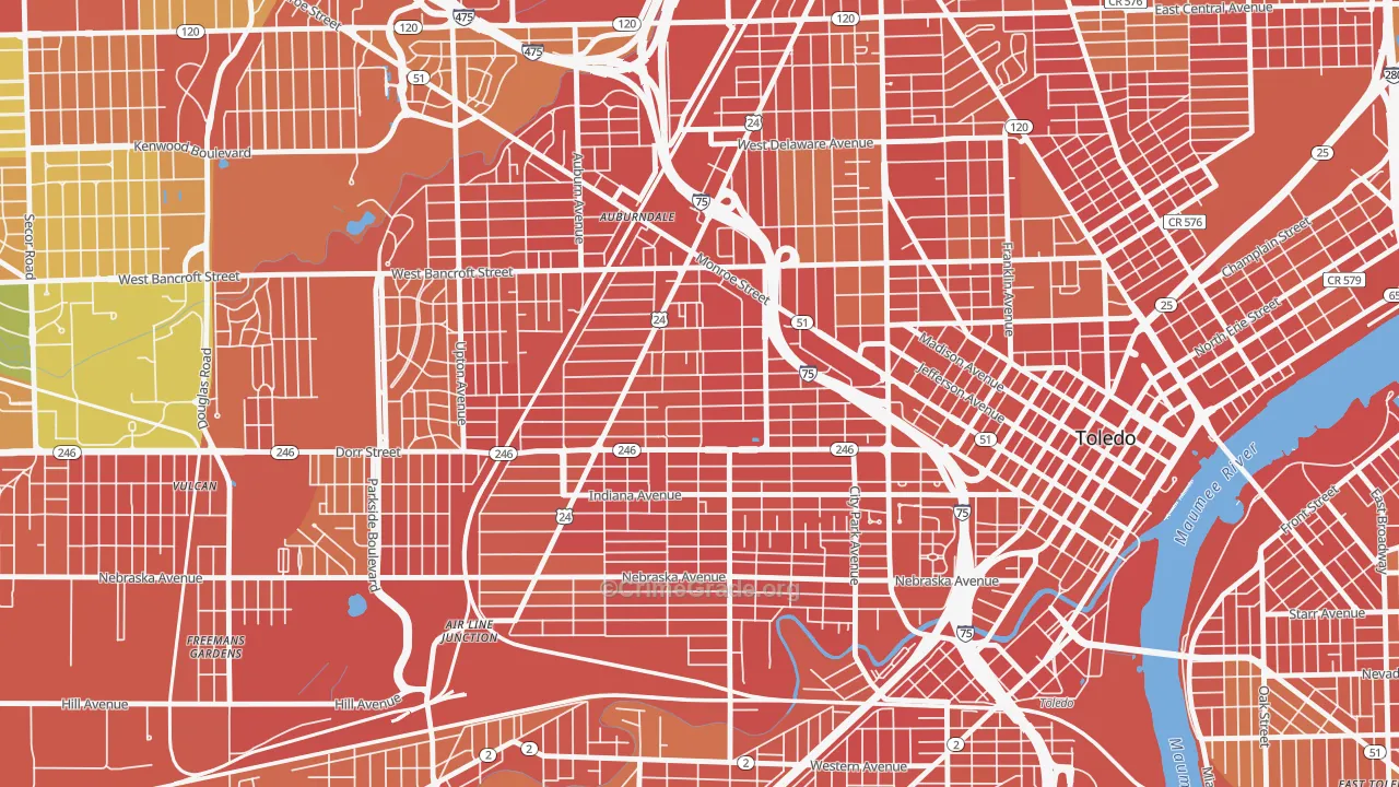 Roosevelt-Toledo, Toledo, OH Map of Robbery Rates