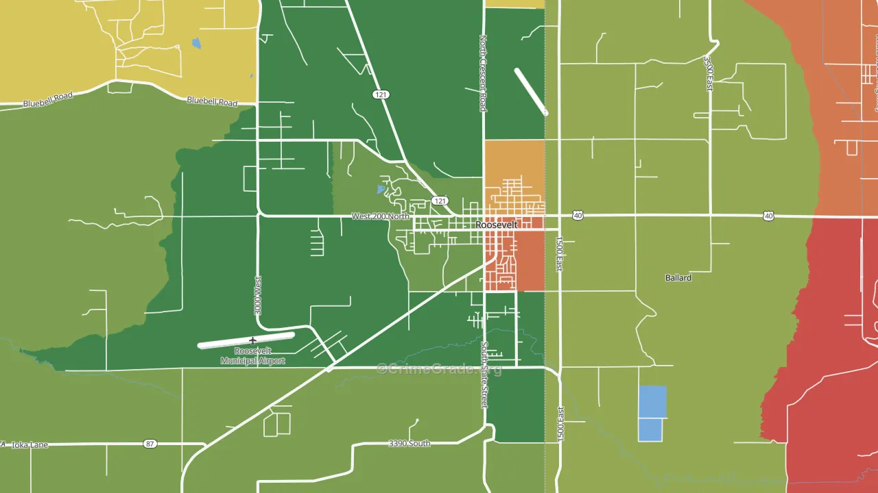 Roosevelt, UT Map of Robbery Rates
