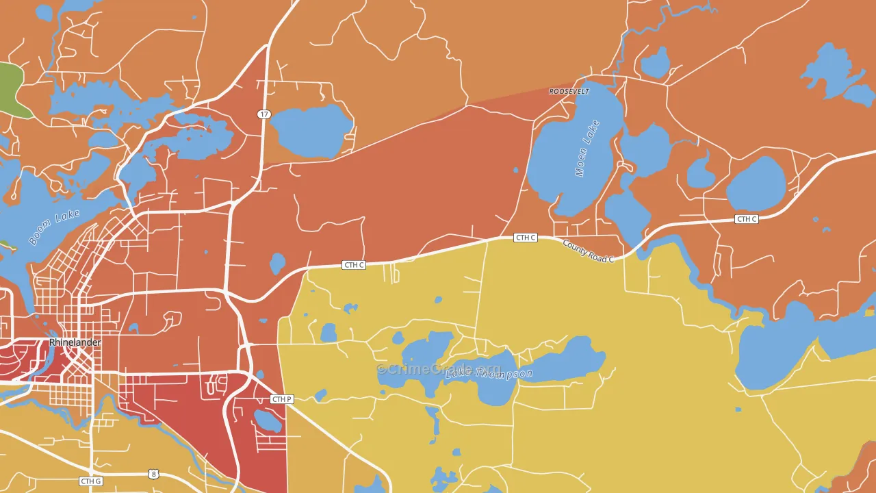 Roosevelt, WI Map of Robbery Rates