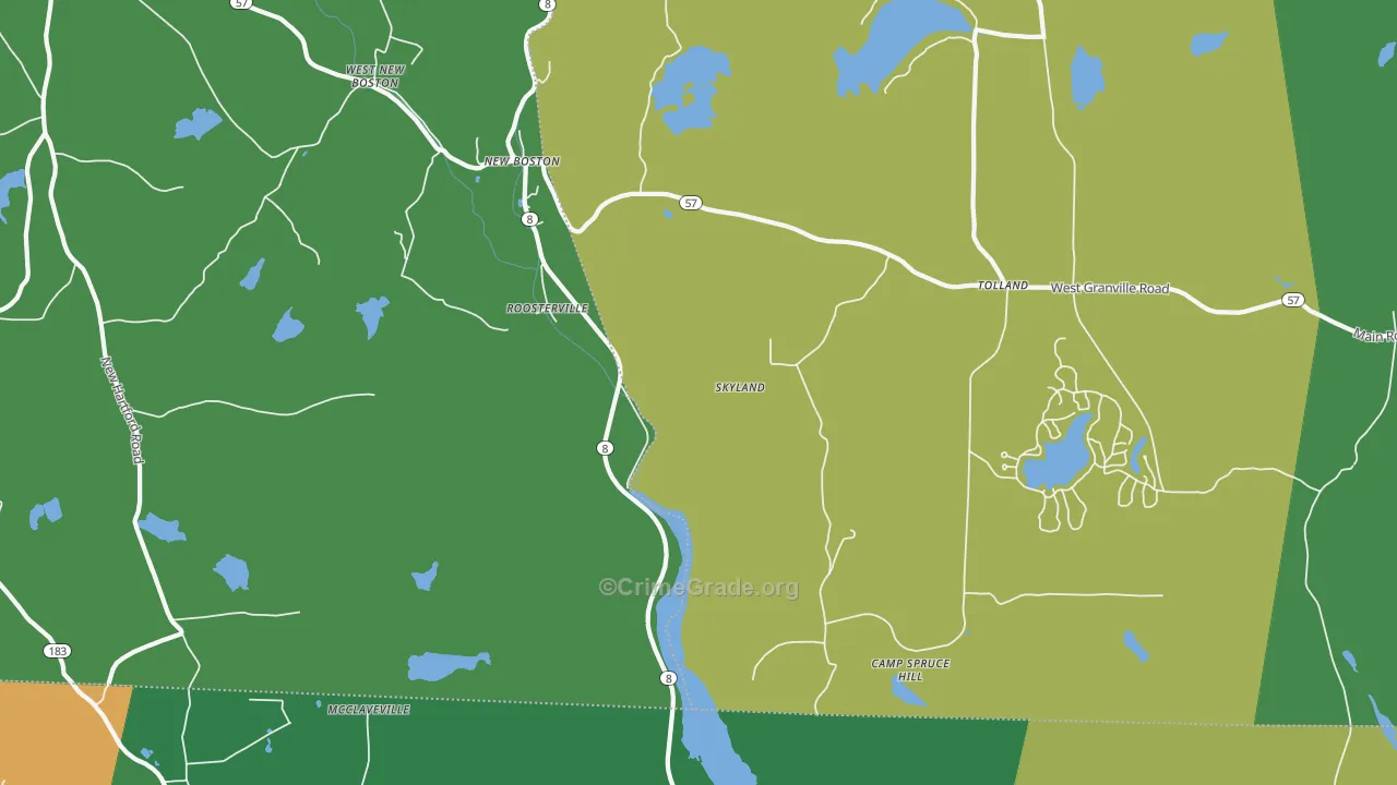 Roosterville, MA Map of Robbery Rates