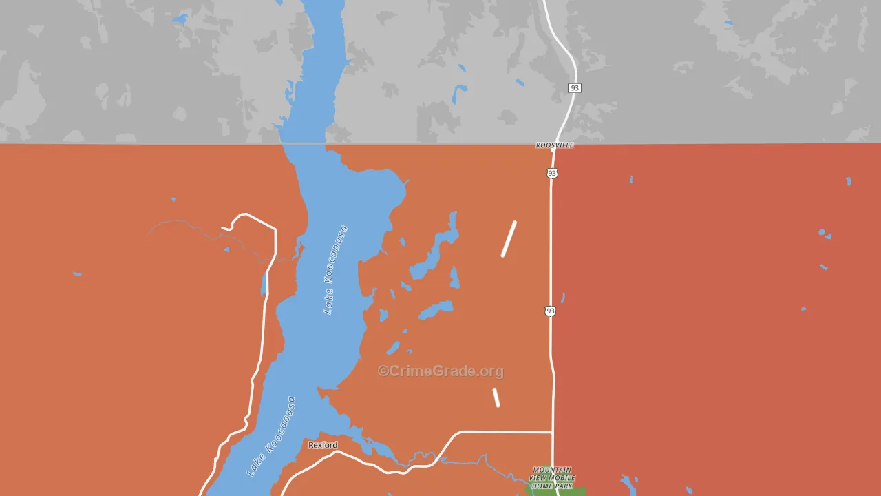 Roosville, MT Map of Robbery Rates