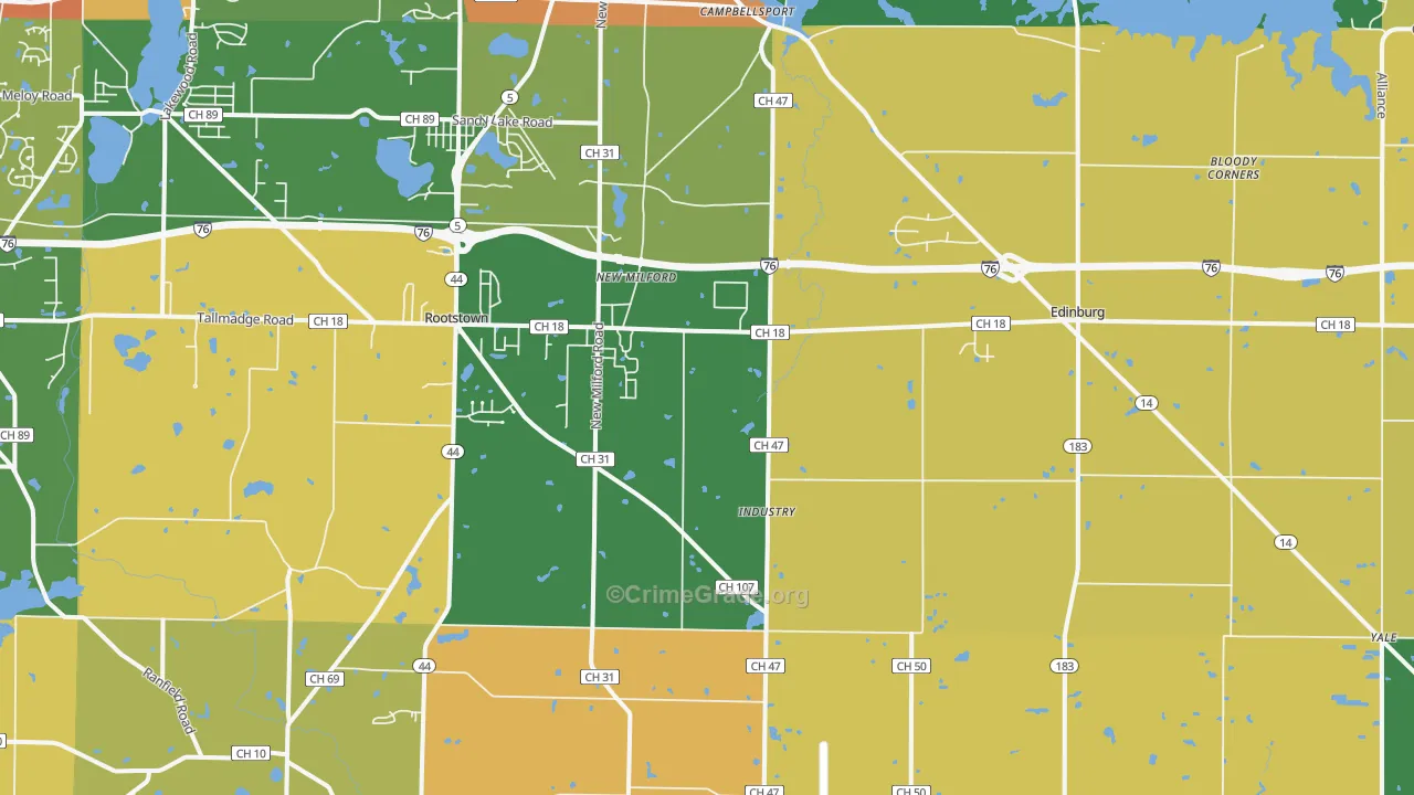 Rootstown, OH Map of Robbery Rates