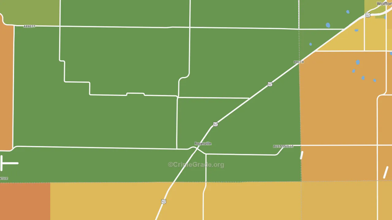 Ropesville, TX Map of Robbery Rates