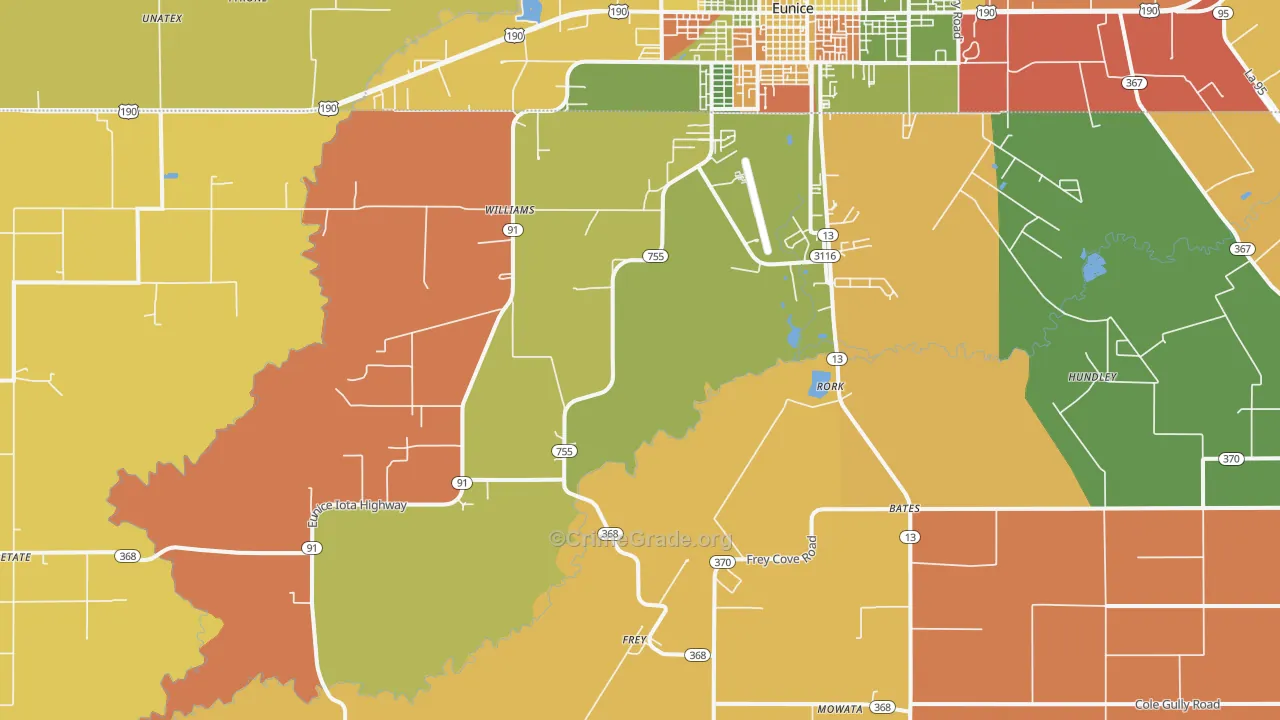 Rork, LA Map of Robbery Rates