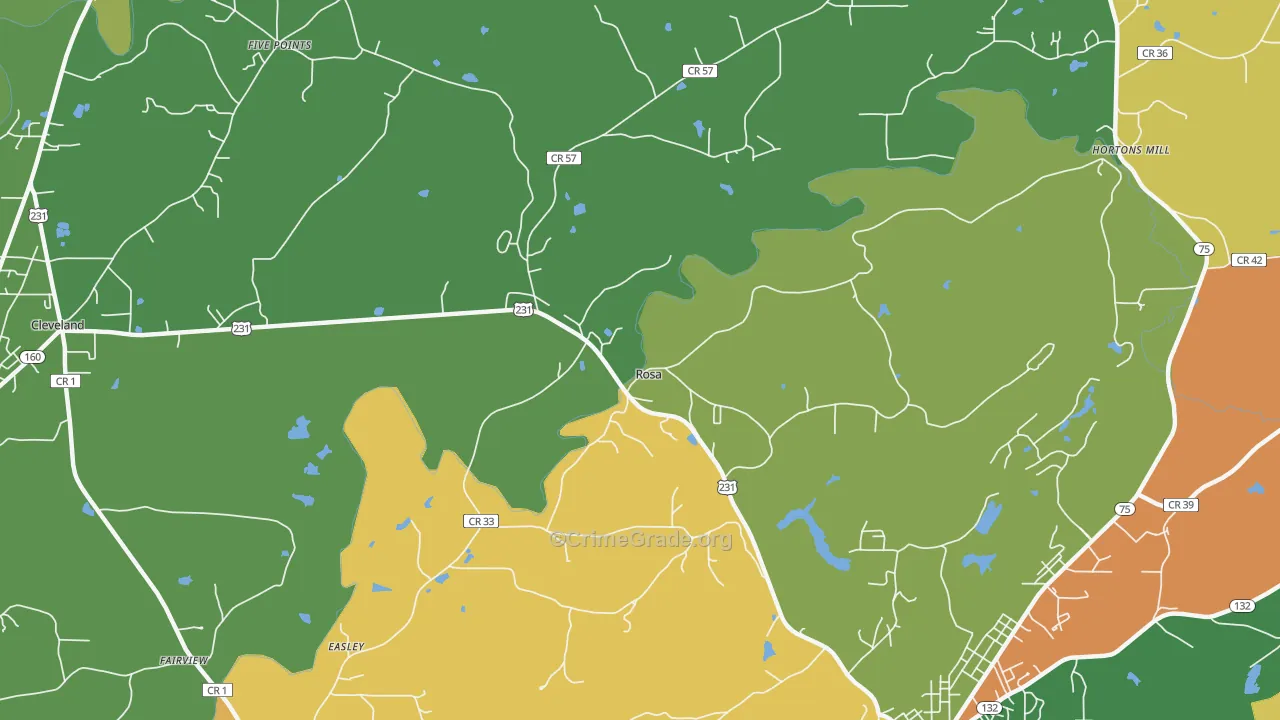 Rosa, AL Map of Robbery Rates